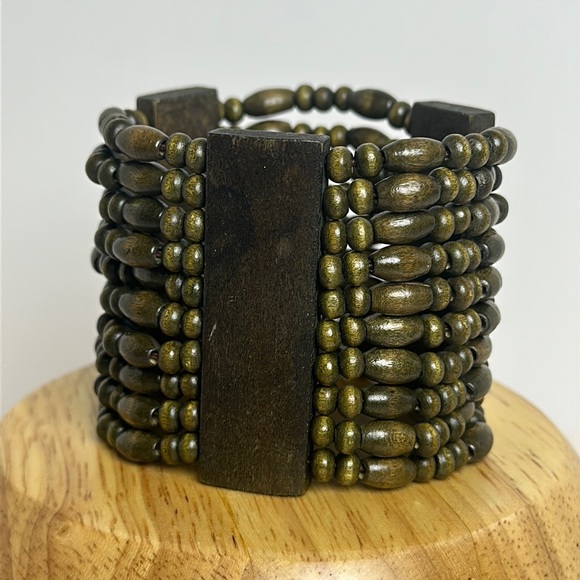 Wooden Beaded Wide Cuff Bracelet - Picture 2 of 5